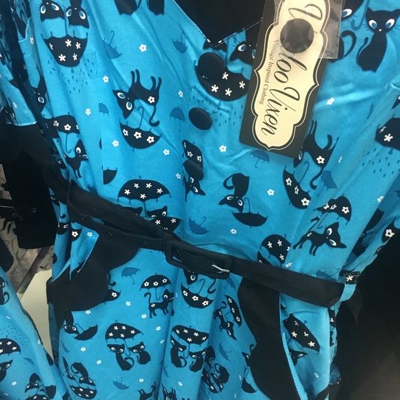 Voodoo Vixen Katnis Flared Cat Dress Blue - Picture 7 of 8